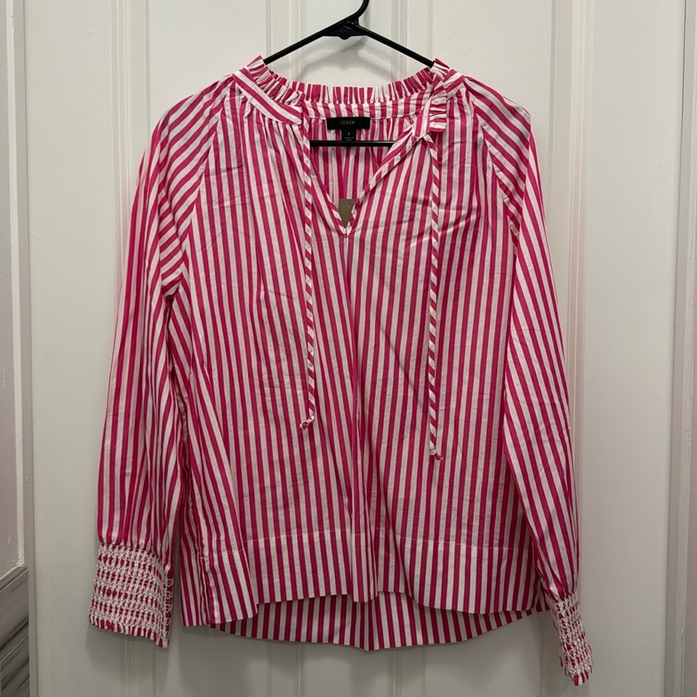 J. Crew Pink and White Striped Blouse - Size Small